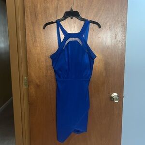 Royal blue high, low tight midi dress